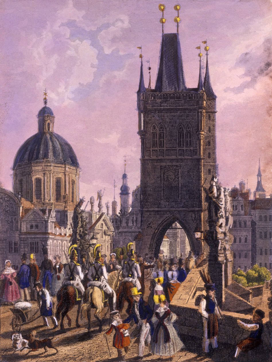 Vue de la tour du pont de la vieille ville depuis le pont Charles, 1847 - Vincenc Morstadt