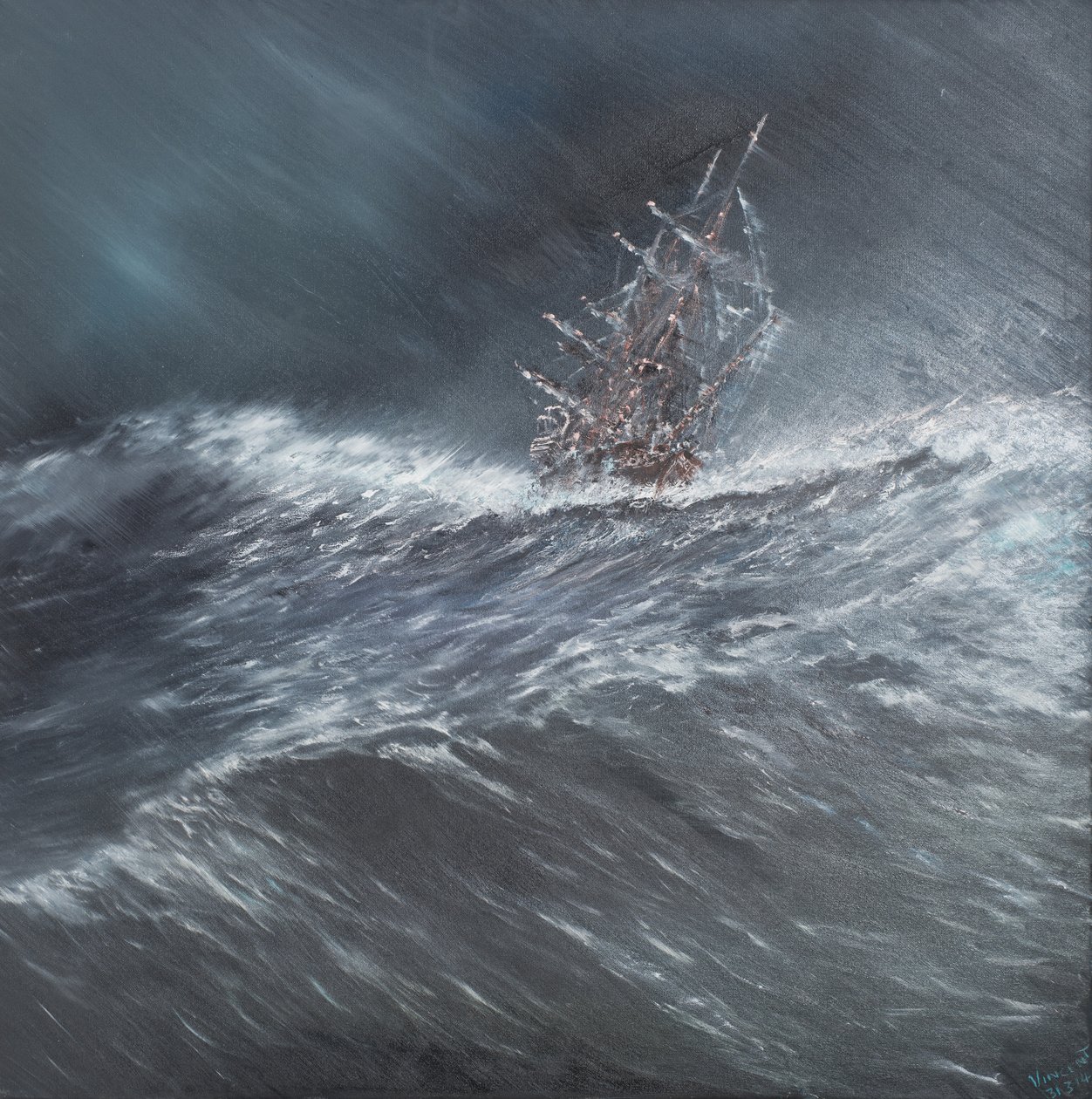 Beagle dans une tempête au large du Cap Horn, 24 décembre 1832 - Vincent Alexander Booth
