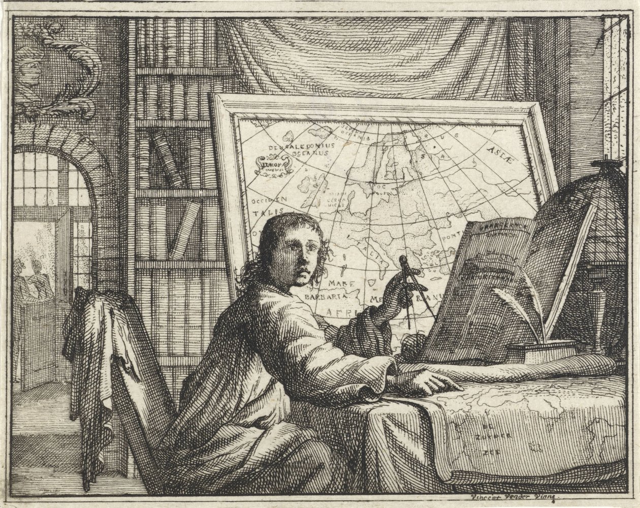 Homme avec compas près de cartes géographiques - Vincent Laurensz. van der Vinne (II)