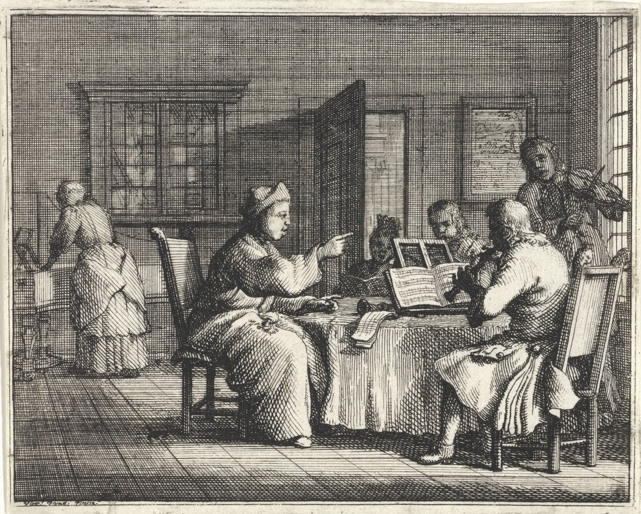 Professeur de musique avec des élèves - Vincent Laurensz. van der Vinne (II)
