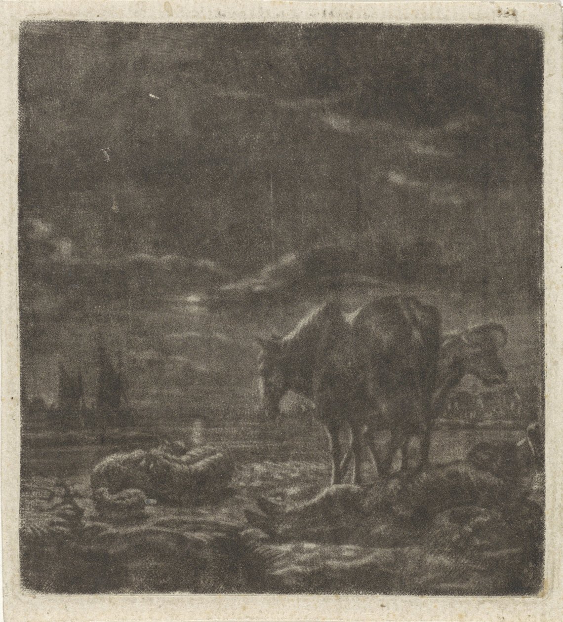 Paysage nocturne avec berger endormi et bétail - Vincent Laurensz. van der Vinne (II)