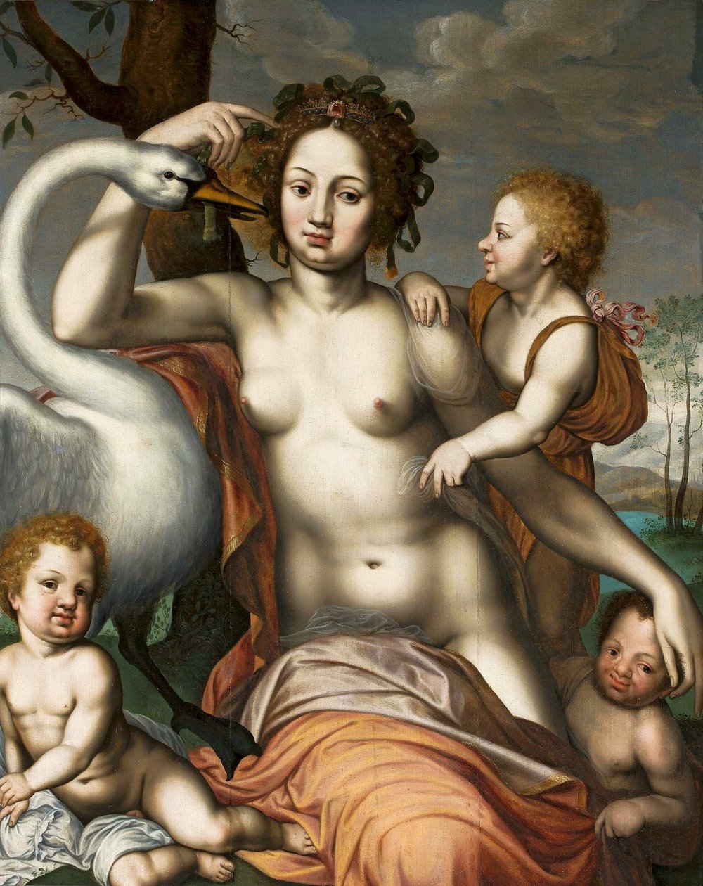 Léda avec un cygne et des enfants. - Vincent Sellaer