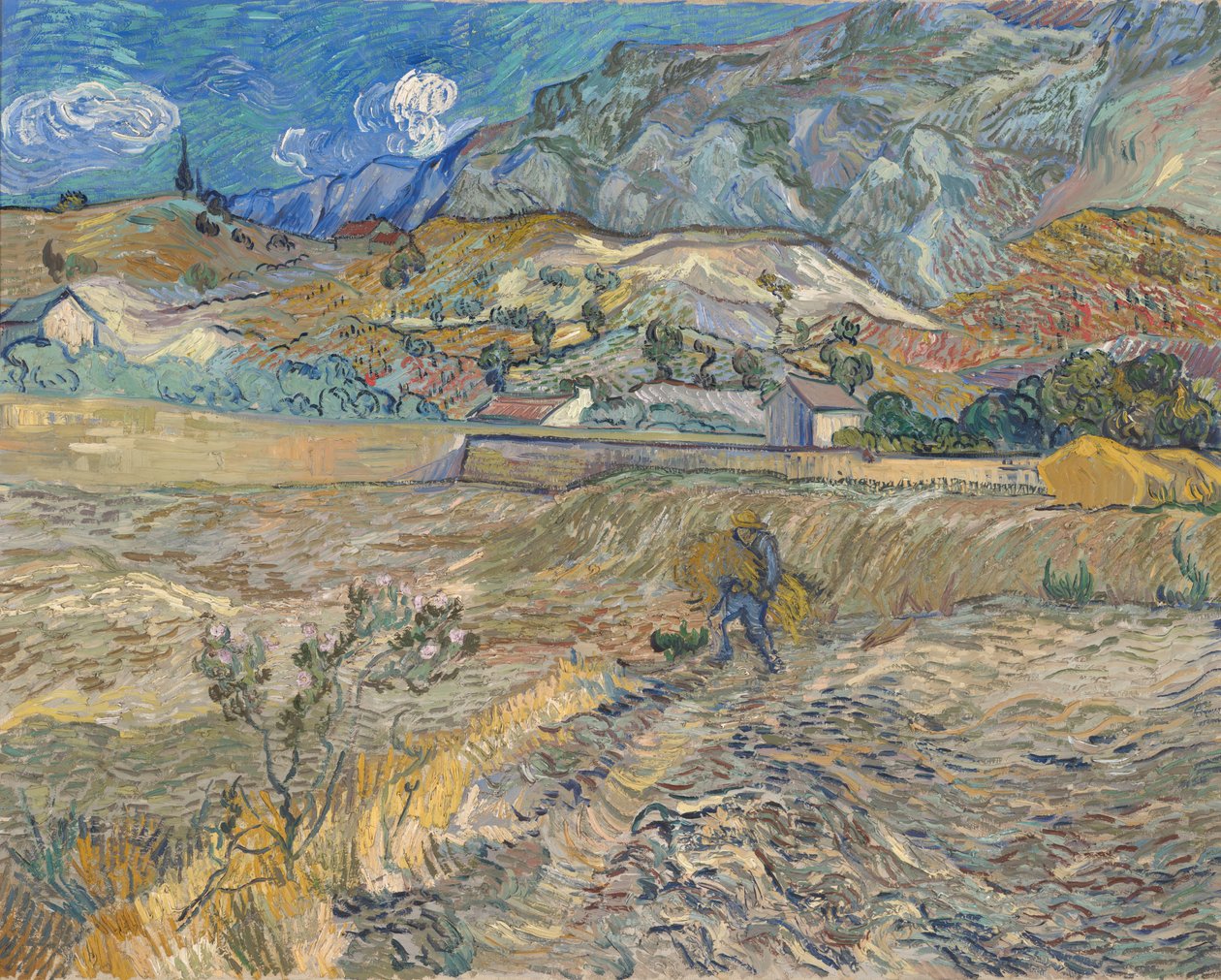 Paysage à Saint-Rémy (Champ Clos avec Paysan) - Vincent van Gogh