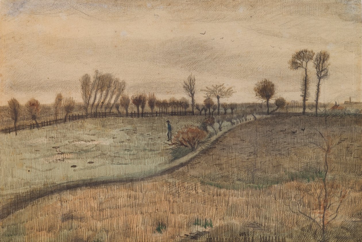 Paysage avec saules têtards (verso : figure dans un paysage) - Vincent van Gogh