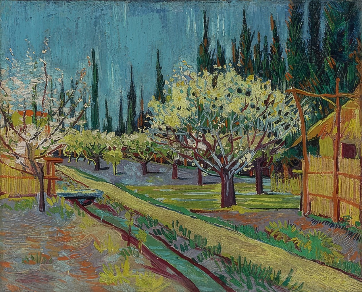 Verger entouré de cyprès - Vincent van Gogh