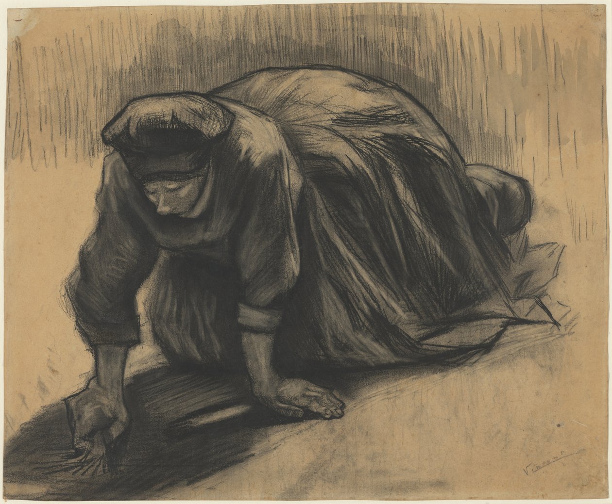 Paysanne agenouillée arrachant des carottes - Vincent van Gogh