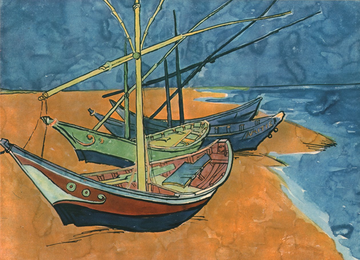 Bateaux à voile sur la plage aux Saintes-Maries, juin 1888, 1947 - Vincent van Gogh