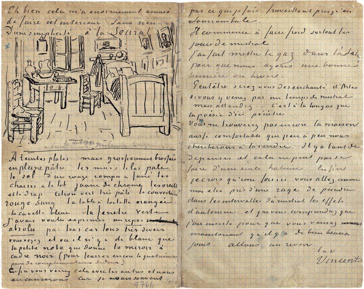 La chambre, Lettre à Paul Gauguin d