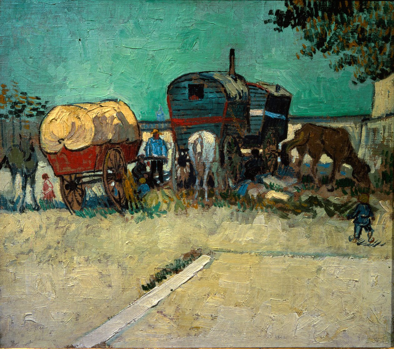 Caravanes, campement bohémien dans les environs d