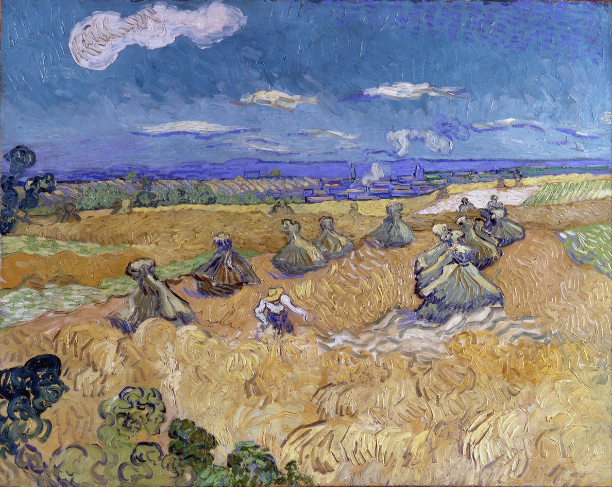 Meules de blé et moissonneuse - Vincent van Gogh