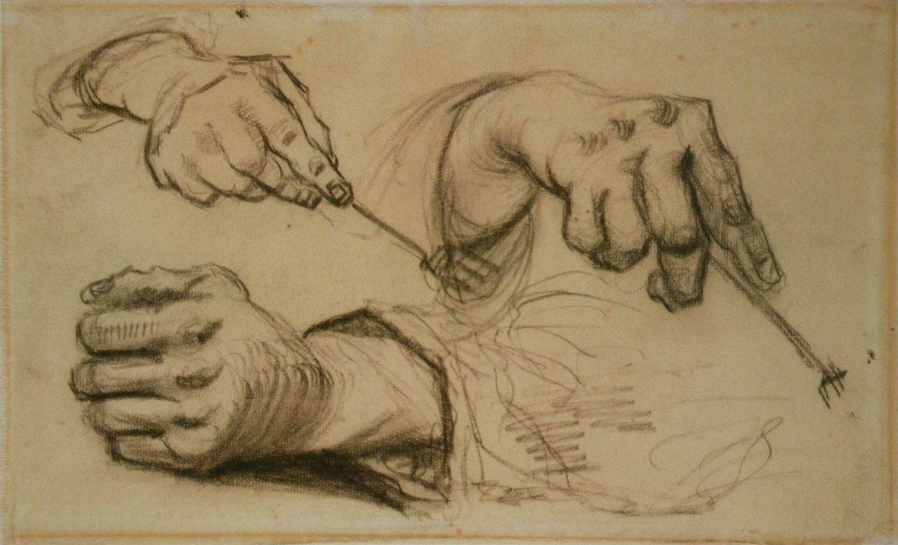 Étude, trois mains, deux tenant des fourchettes - Vincent van Gogh