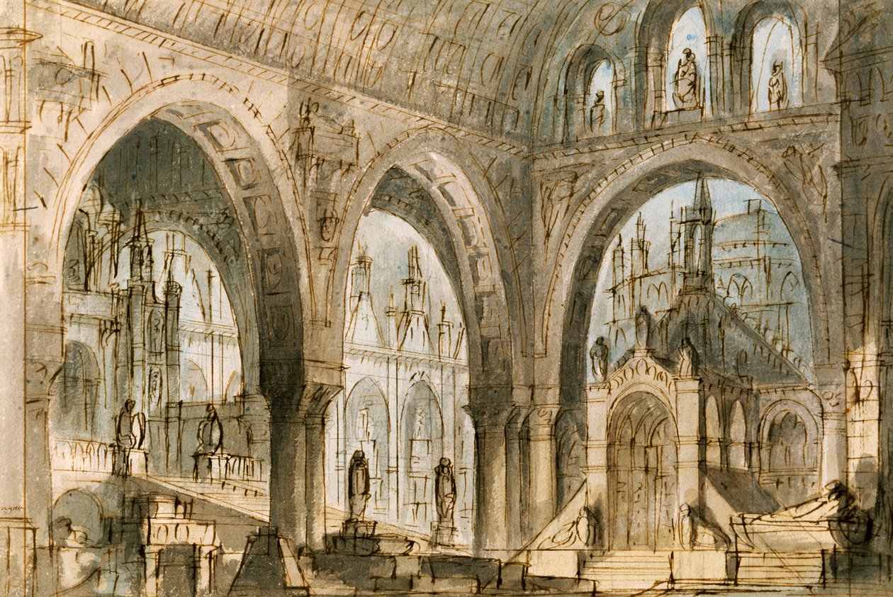 Décor de Francesco Bagnara pour la quatrième scène de Capuleti et Montecchi, opéra de Vincenzo Bellini, joué au Théâtre La Fenice à Venise - Vincenzo Bellini
