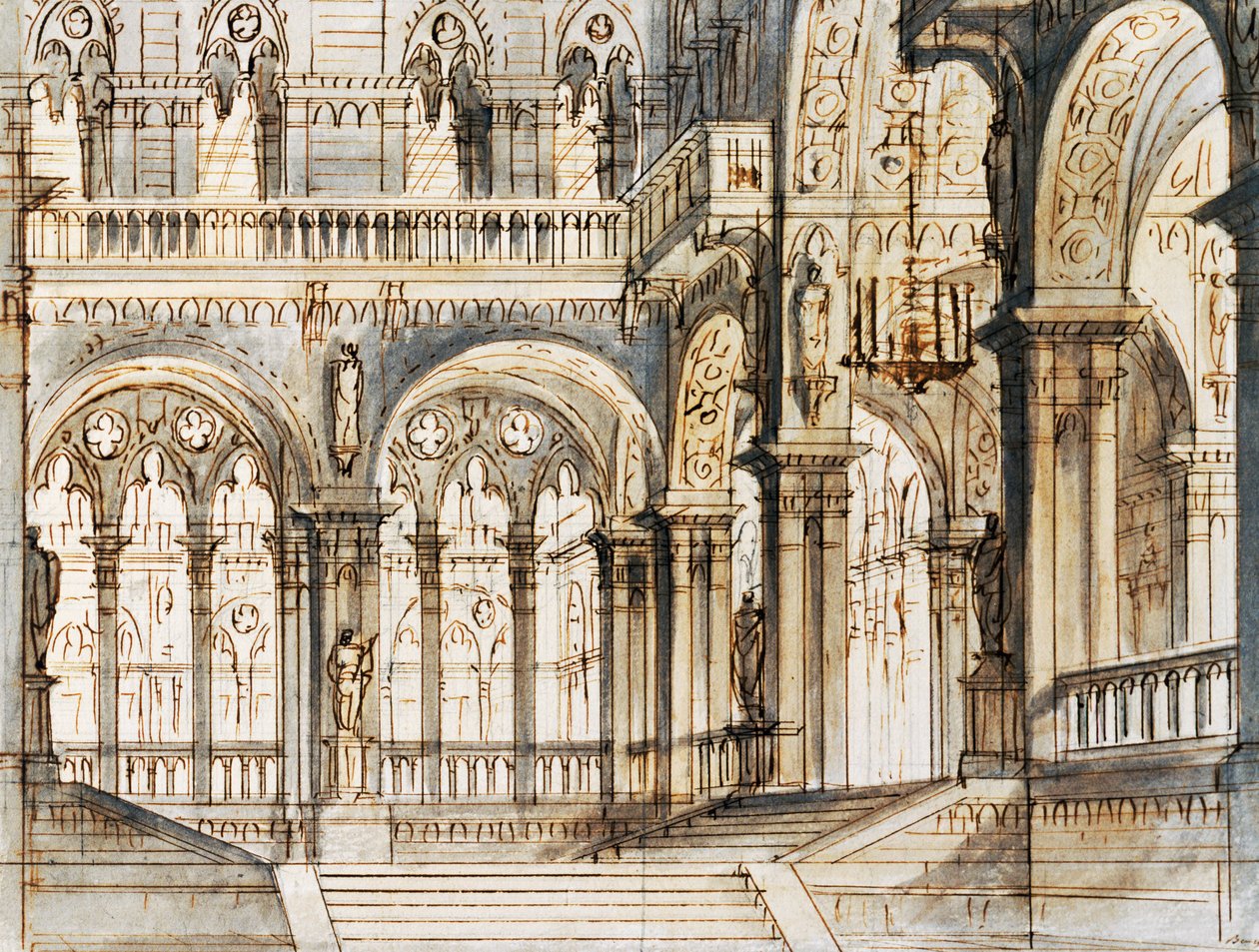 Décor de Francesco Bagnara pour la troisième scène de Capuleti et Montecchi, opéra de Vincenzo Bellini, joué au Théâtre La Fenice à Venise - Vincenzo Bellini