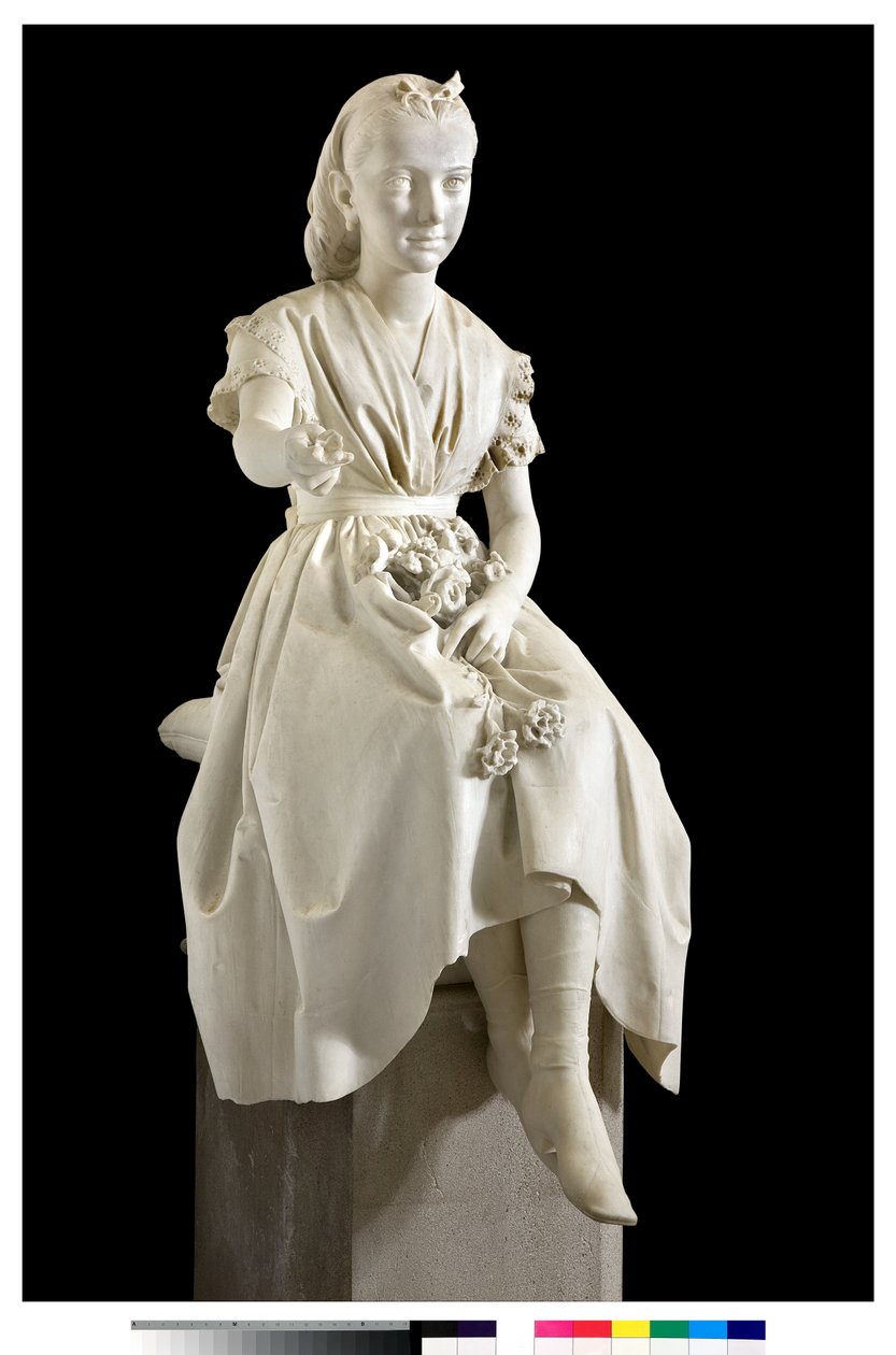 Portrait de la marquise Virginia Busti Porro en jeune fille ou Jeune femme offrant une fleur - Vincenzo Vela