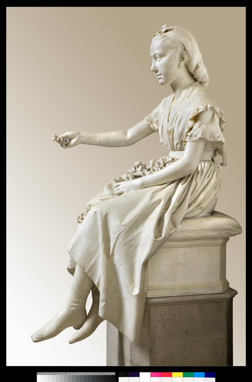 Portrait de la marquise Virginia Busti Porro en jeune fille ou jeune dame offrant une fleur - Vincenzo Vela