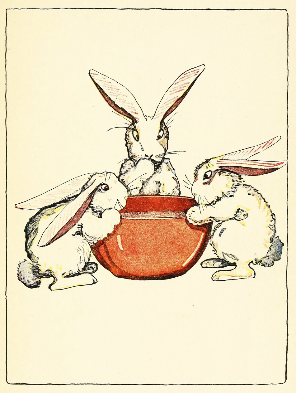 Flopsy, Mopsy et Cotton-Tail ont mangé du pain, du lait et des mûres pour le dîner, de The Tale of Peter Rabbit, pub. 1916 - Virginia Albert
