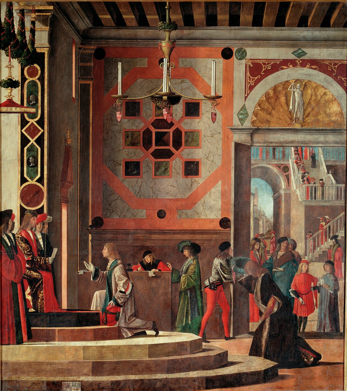 Cycle de la vie de Sainte Ursule, deuxième tableau: Adieu (ou départ) des ambassadeurs - Vittore Carpaccio