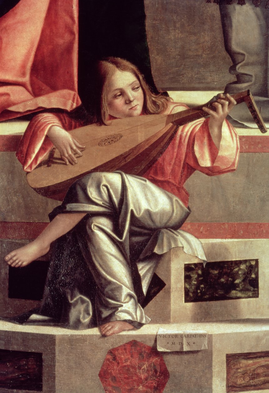 Ange ménestrel jouant du luth, détail de La Présentation de Jésus au Temple - Vittore Carpaccio