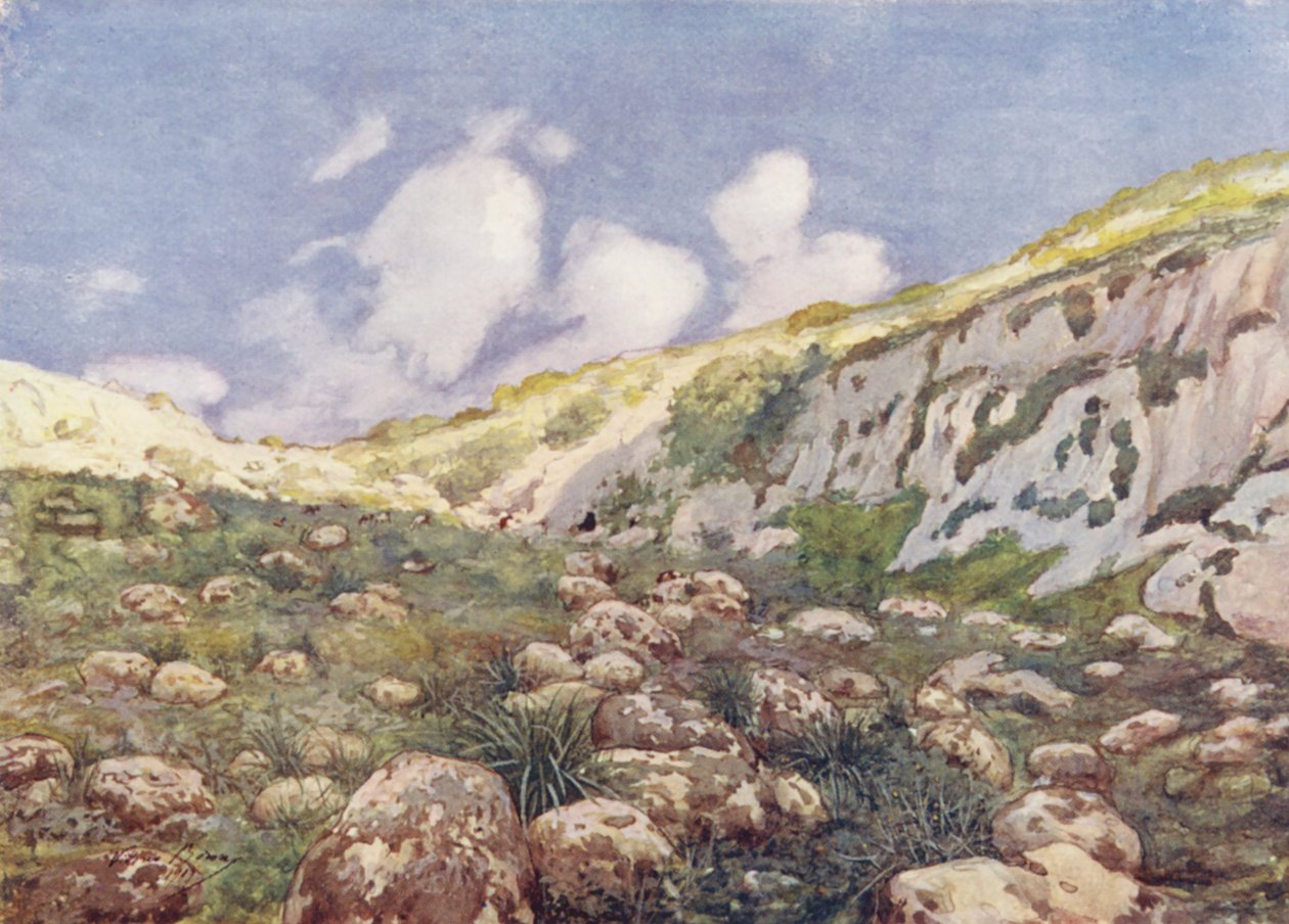 Malte : Vallée solitaire, Gozo (lithographie couleur) - Vittorio Boron