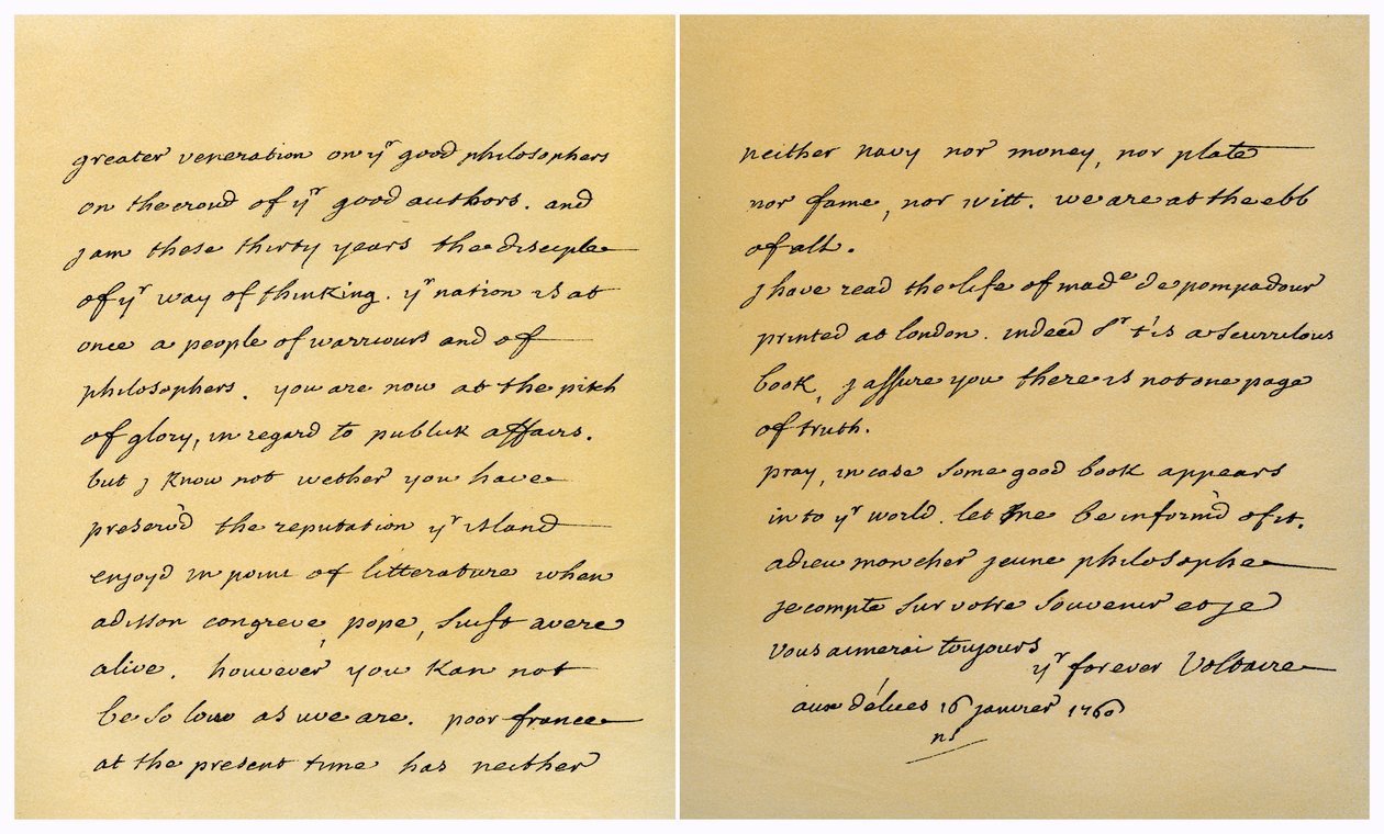 Lettre de François Marie Arouet de Voltaire à George Keat, 16 janvier 1760 - Voltaire