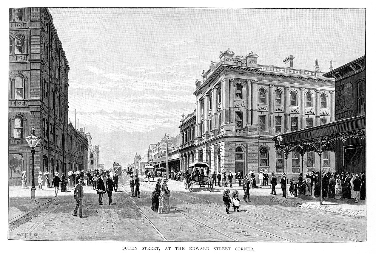 Queen Street, au coin de Edward Street, Brisbane, 1860 - WC Fitler
