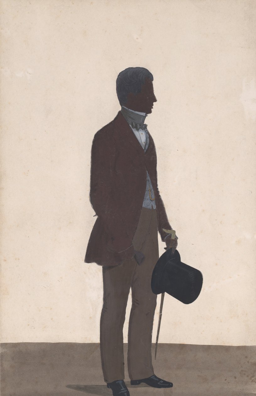Un jeune homme, debout, silhouette en pied, profil à droite, 1850 - WH Beaumont