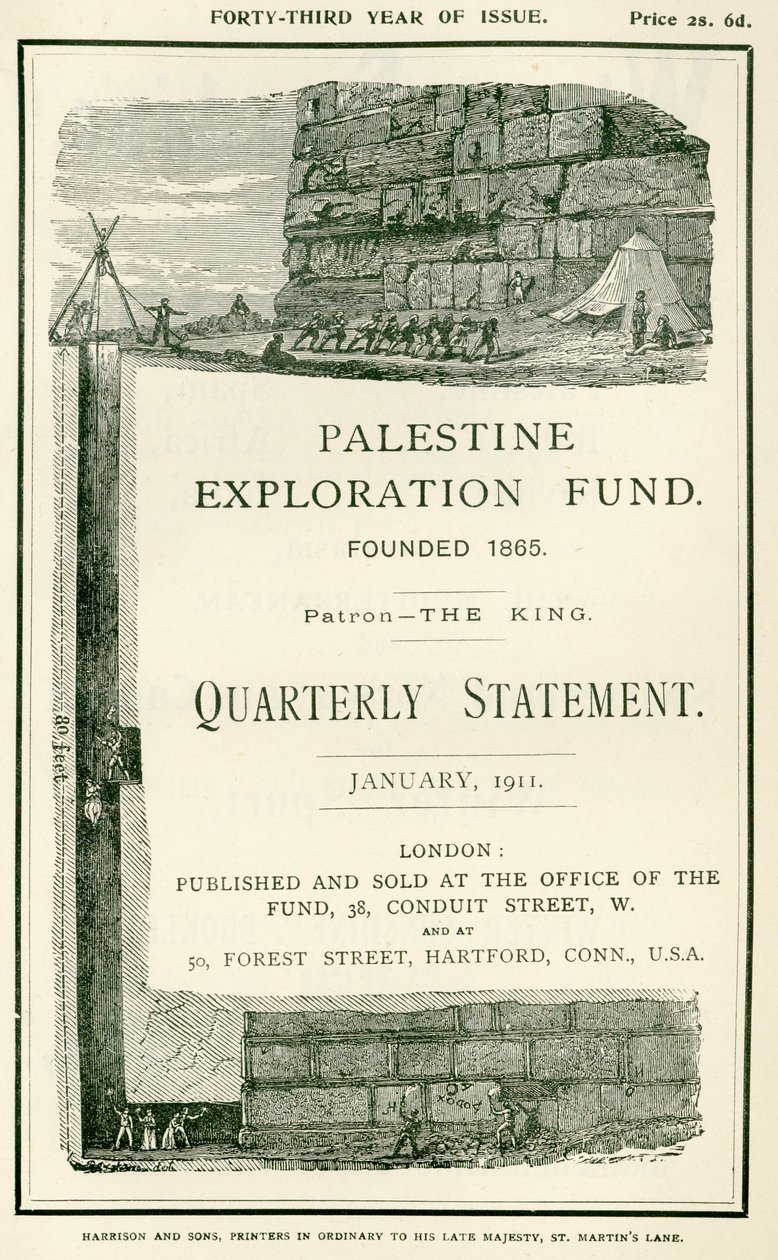 Frontispice représentant les explorations entreprises par le lieutenant Charles Warren et ses hommes, près du mur sud du Haram al Sharif, Jérusalem, du Quarterly Statement of the Palestine Exploration Fund - W.H. Simpson
