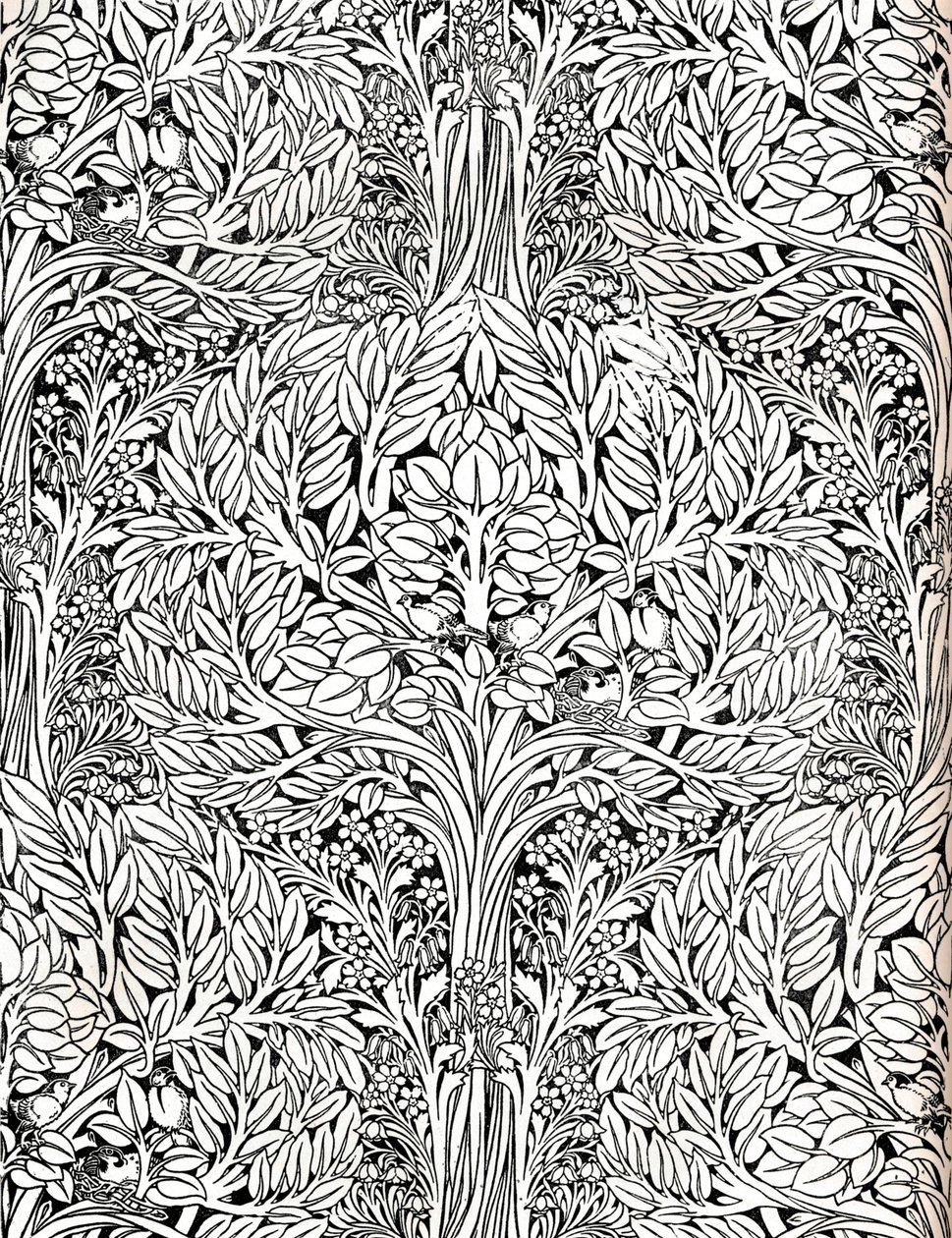 Papier peint, imprimé en couleur détrempe. Conçu par H. Wilson, 1893 - W Jackson