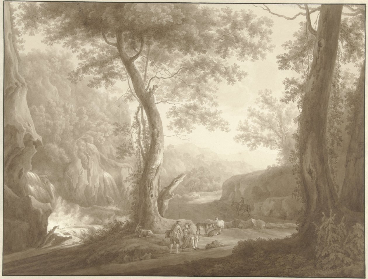 Paysage de montagne avec berger et voyageur - W. Regnu (possibly)