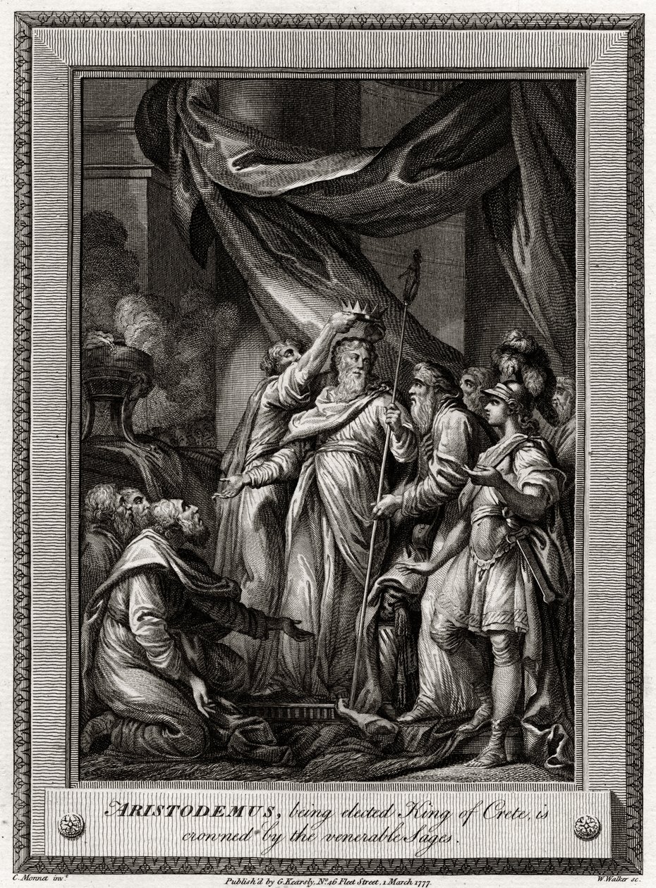 Aristodème, élu roi de Crète, est couronné par les sages vénérables, 1777 - W. Walker