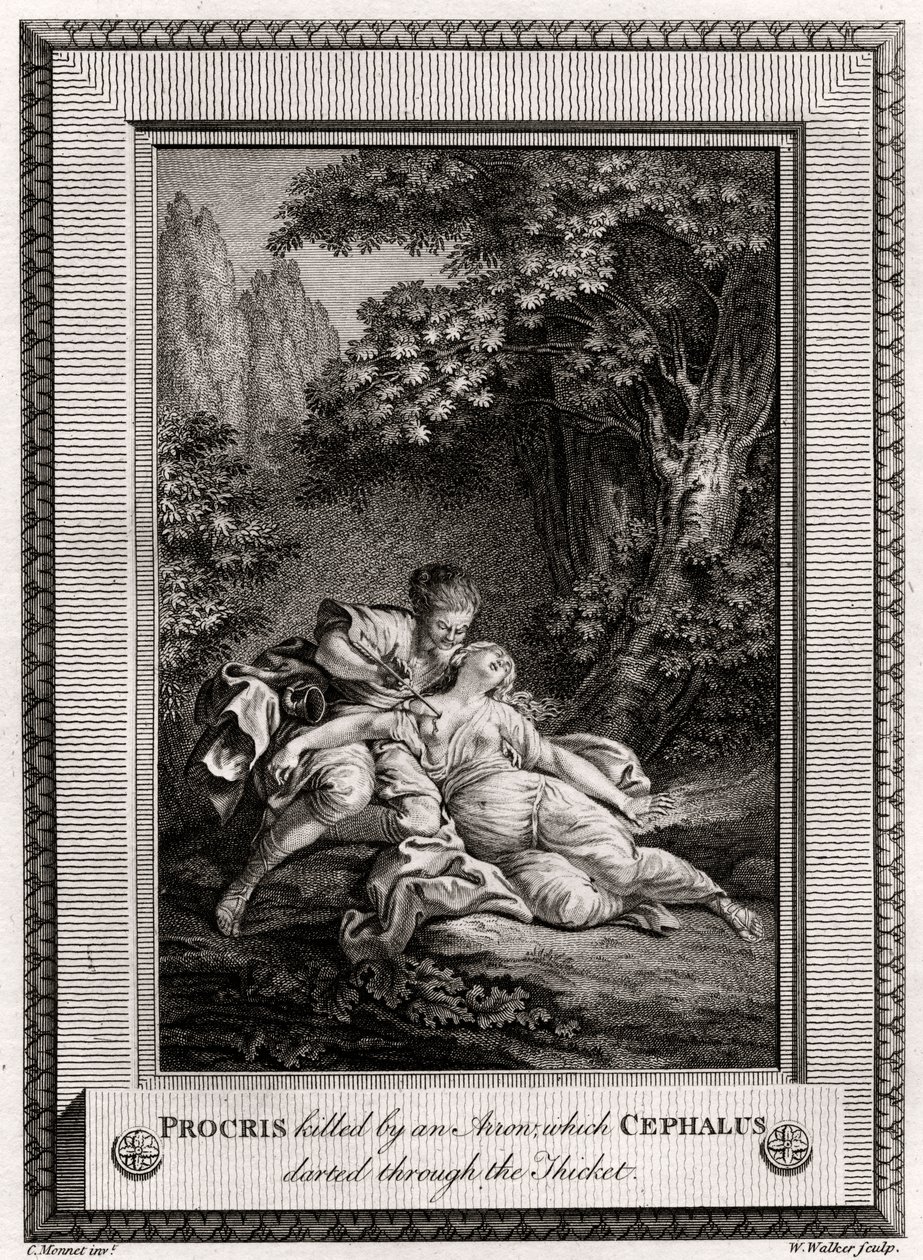 Procris tuée par une flèche que Céphale a lancée à travers le fourré, 1775. - W. Walker