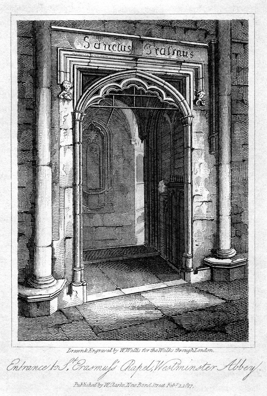 Entrée de la chapelle Saint-Érasme, Abbaye de Westminster, Londres, 1817 - W. Wallis