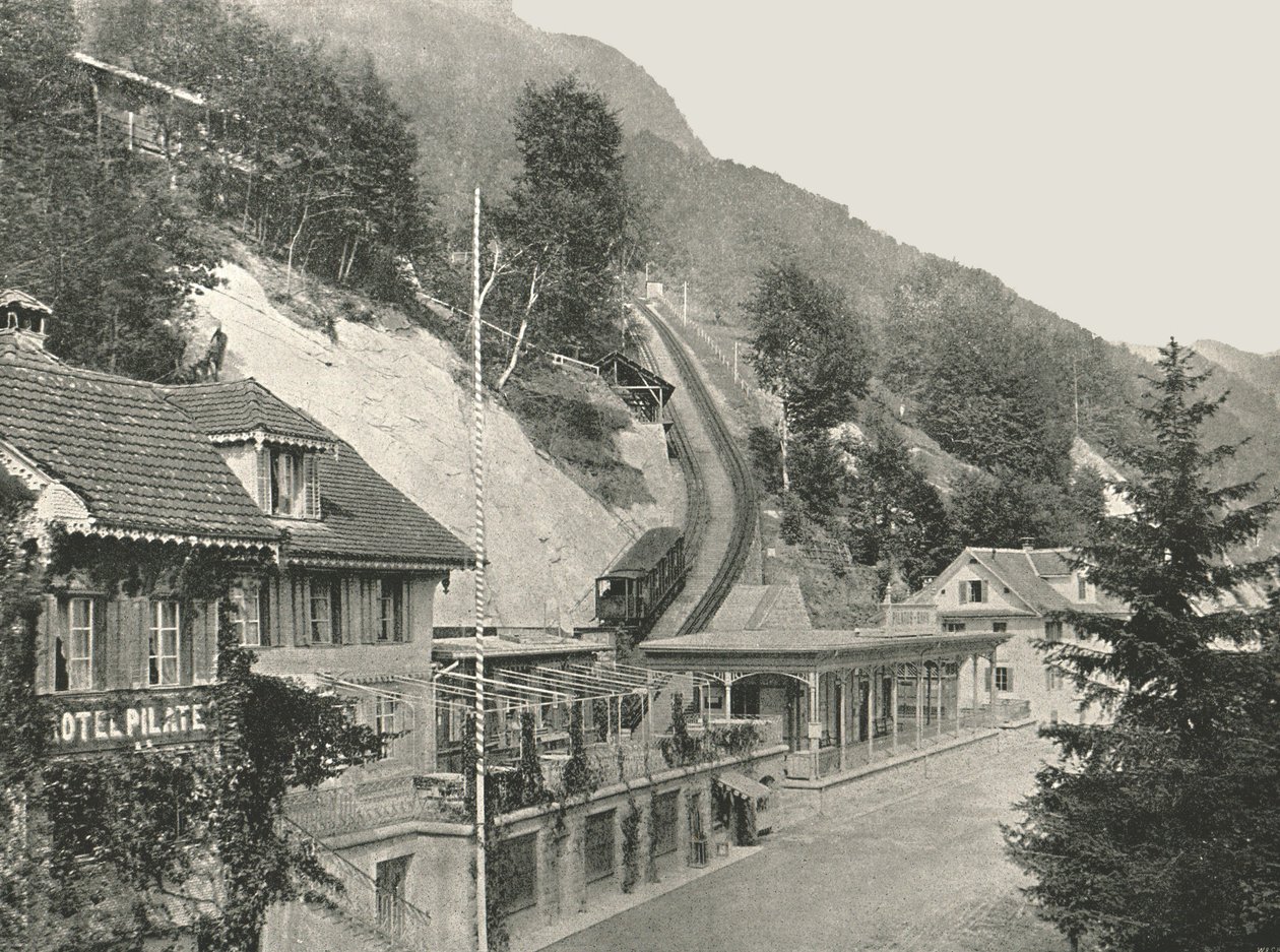 Point de départ du chemin de fer du Pilatus, Alpnachstad, Suisse, 1895 - W and S Ltd