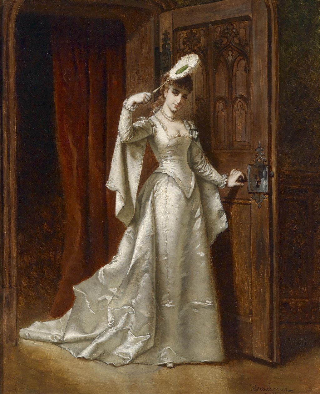 Dame élégante en robe de damas blanc - Władysław Bakałowicz