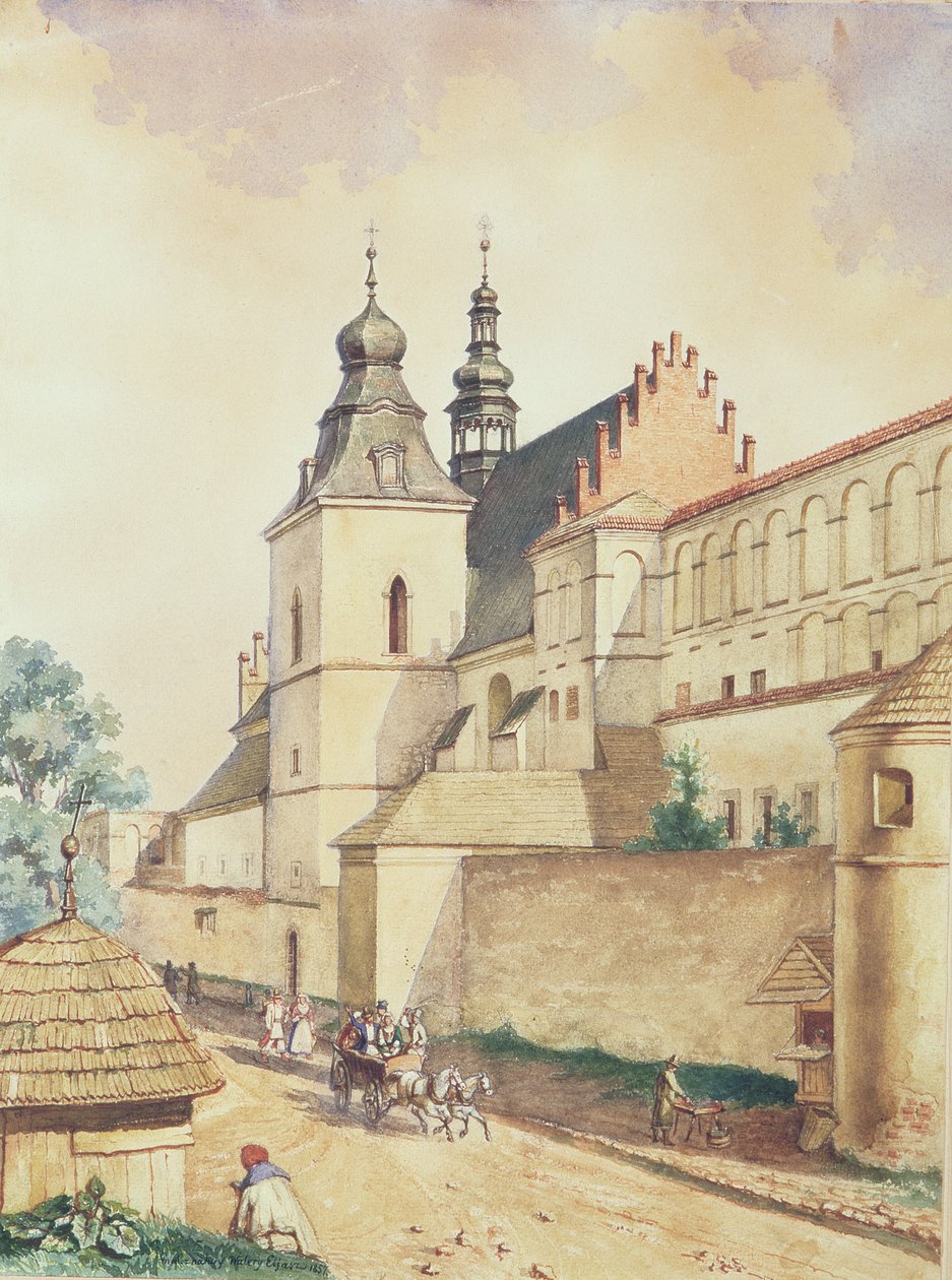 Devant le monastère norbertin, Kozienice, 1857 - Walery Eljasz Radzikowski