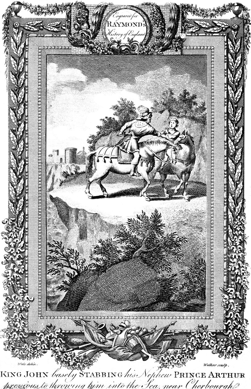 Le roi Jean 1167-1216 poignardant son neveu le prince Arthur, 19e siècle - Walker