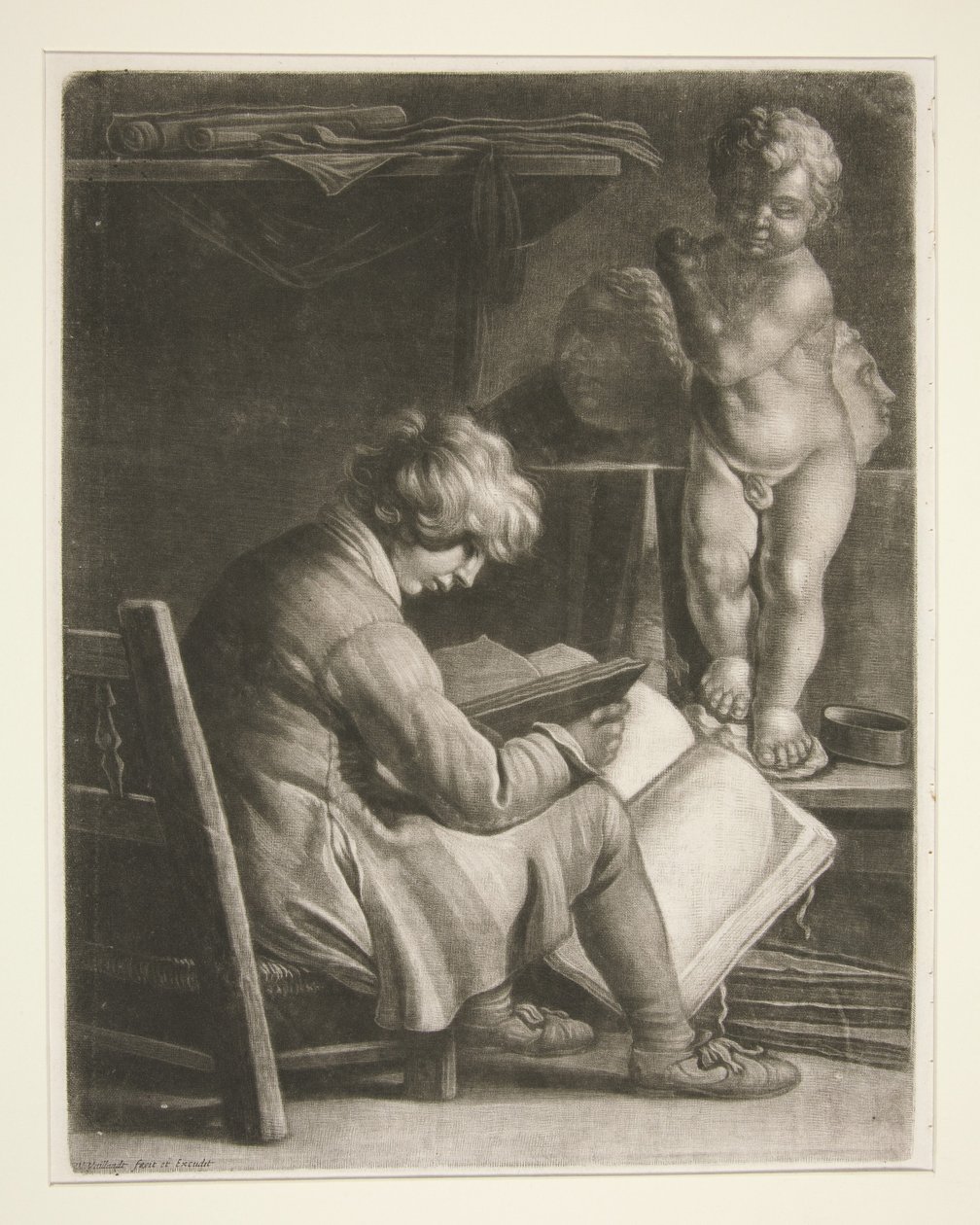 Jeune homme avec une statue de Cupidon - Wallerant Vaillant