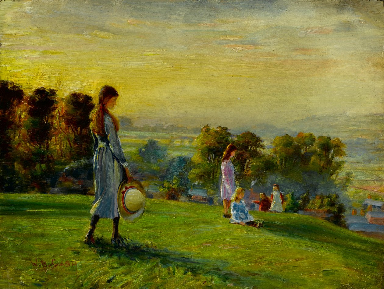 Étude pour ?Enfants jouant dans les champs au coucher du soleil? - Walter Bonner Gash