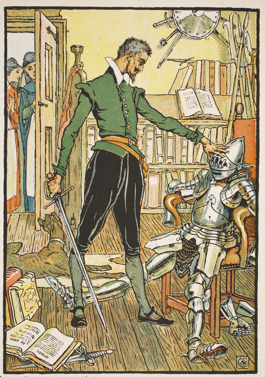 Don Quichotte testant son casque, illustration de 