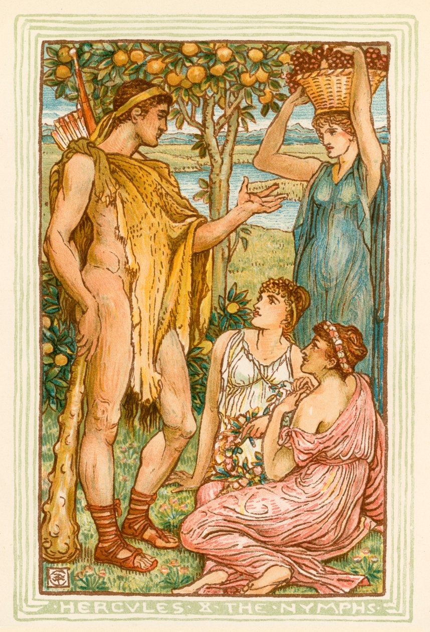 Hercule et les Nymphes (lithographie couleur) - Walter (after) Crane