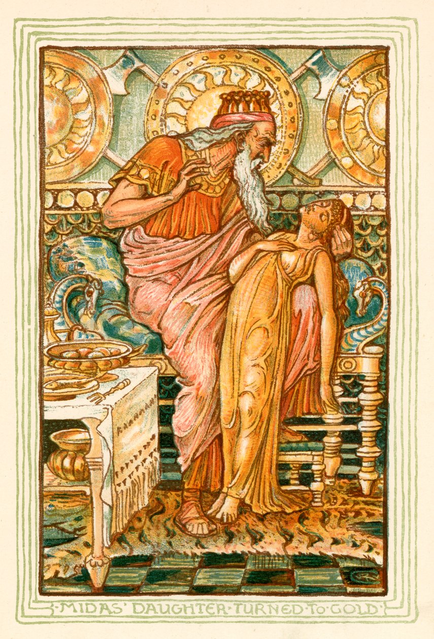 La fille de Midas transformée en or (lithographie couleur) - Walter (after) Crane