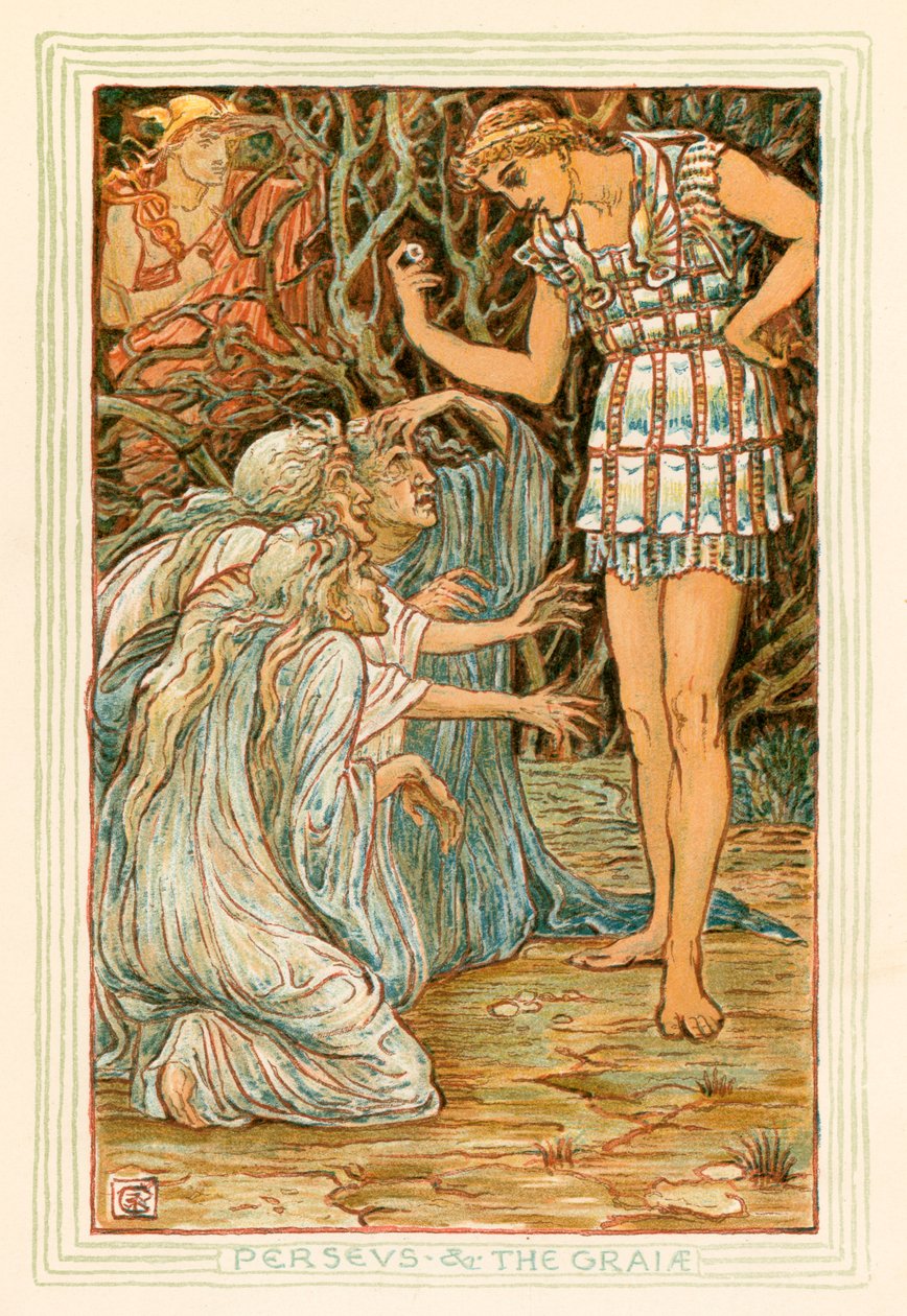 Persée et les Graiae (lithographie couleur) - Walter (after) Crane