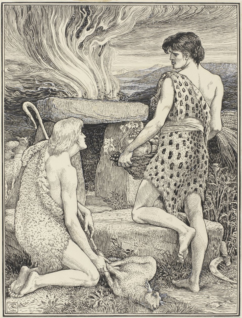 Caïn et Abel - Walter Crane (signed by artist)