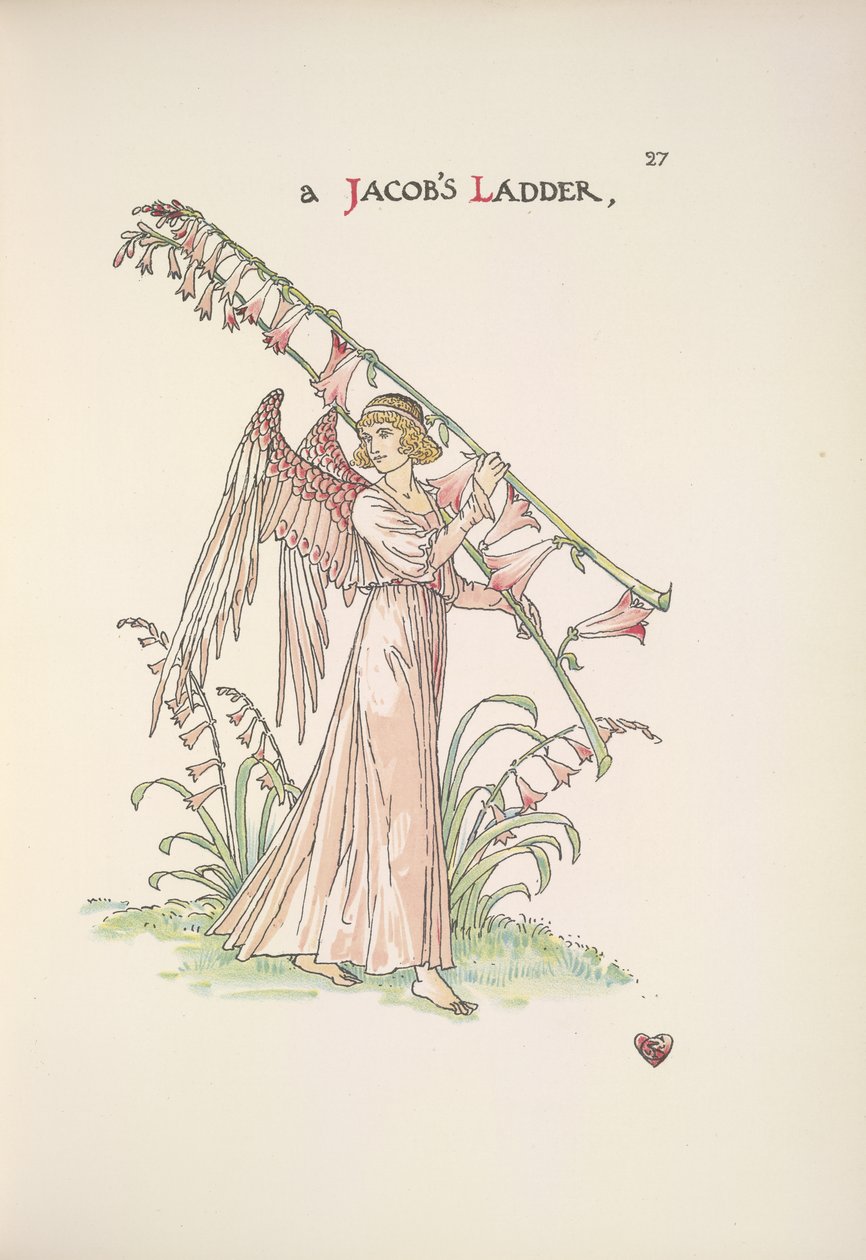 Une échelle de Jacob. Un ange tenant une échelle faite de plantes - Walter Crane