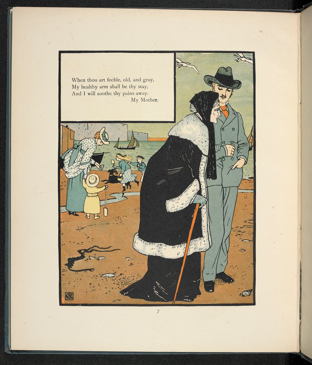 Un homme avec sa mère sur une plage - Walter Crane