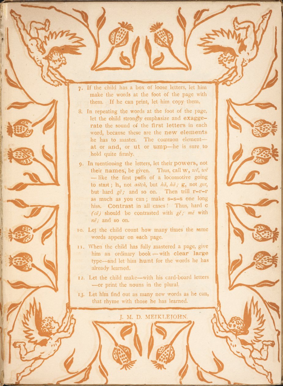 Instructions de lecture pour un enfant. Une bordure florale, avec des chérubins - Walter Crane