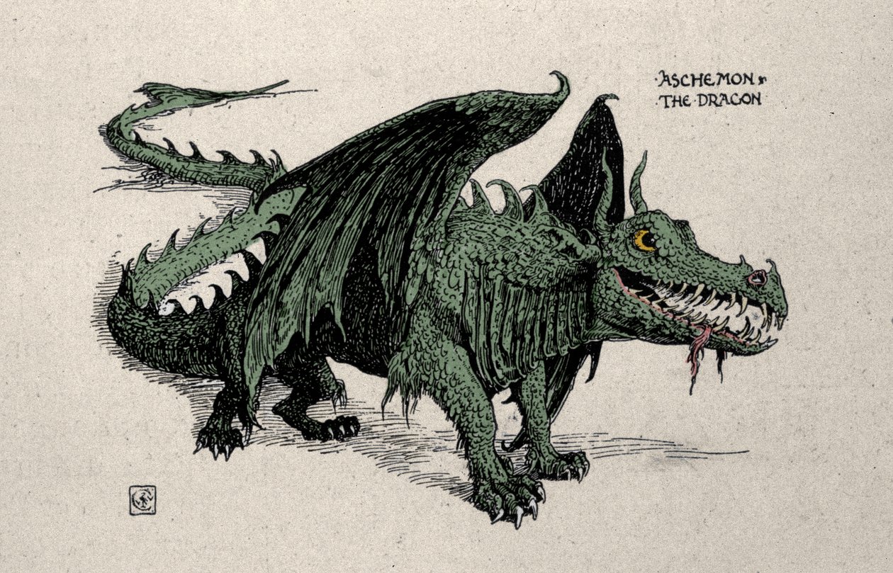 Représentation du dragon mythologique Ashchemon - Dessin de Walter Crane de 1899 - Walter Crane