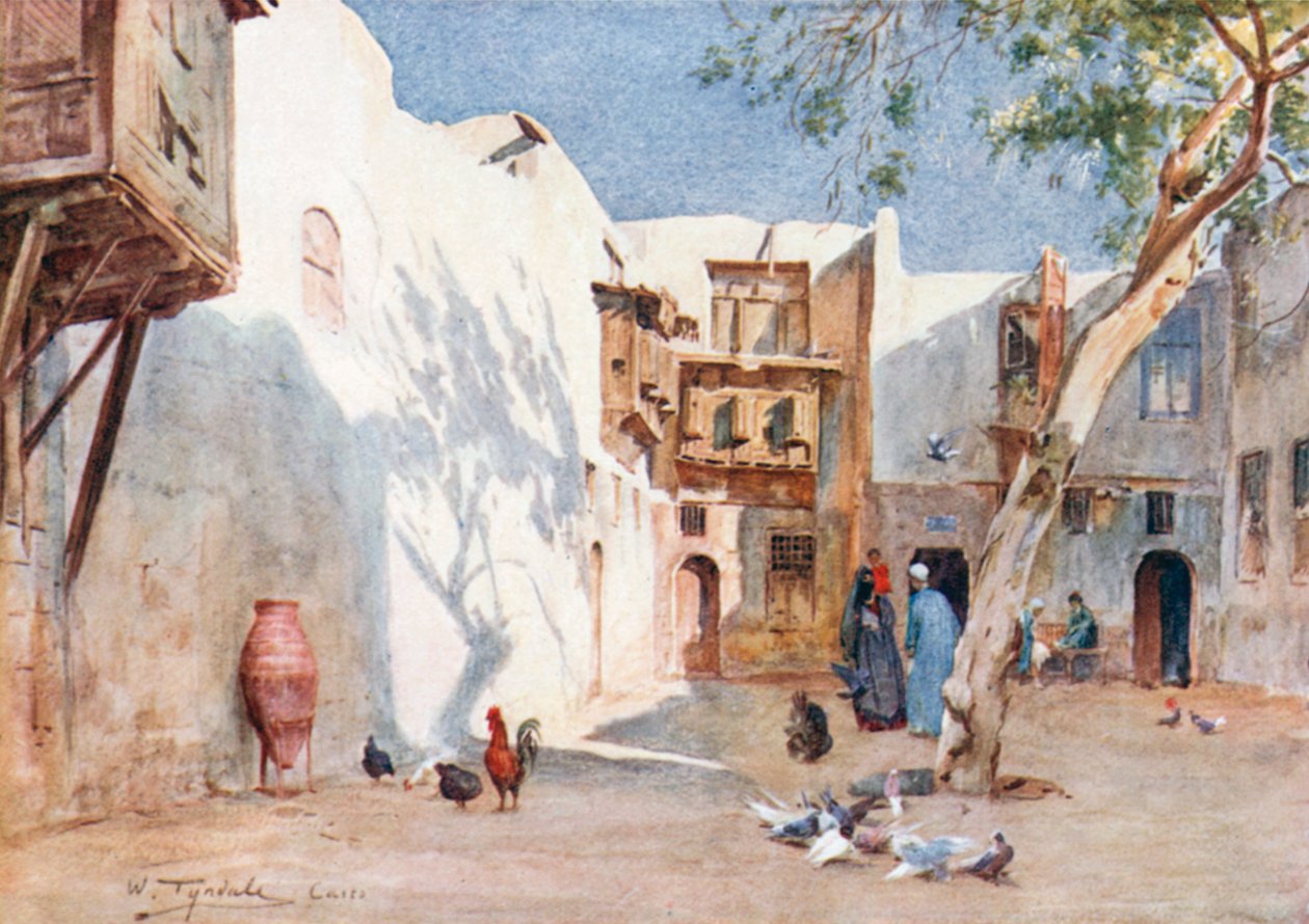 Une cour dans le quartier de Hanafieh (lithographie couleur) - Walter Frederick Roofe Tyndale