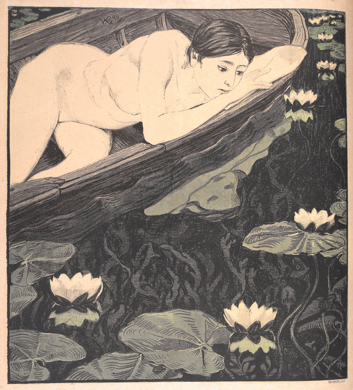 La botte. Une femme nue dans un bateau, regardant des nénuphars - Walter Georgi