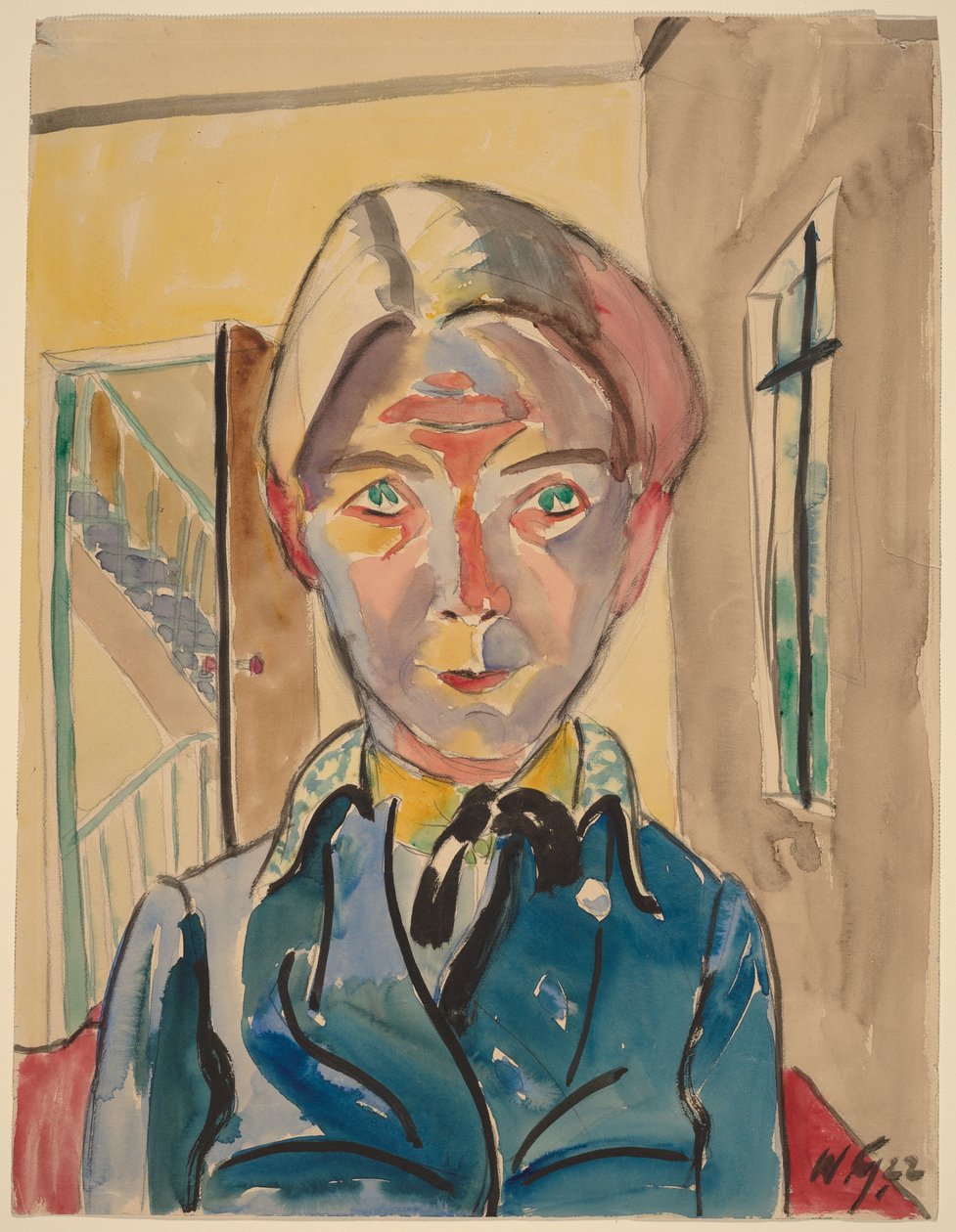 Autoportrait devant un escalier (soi devant un escalier) - Walter Gramatte